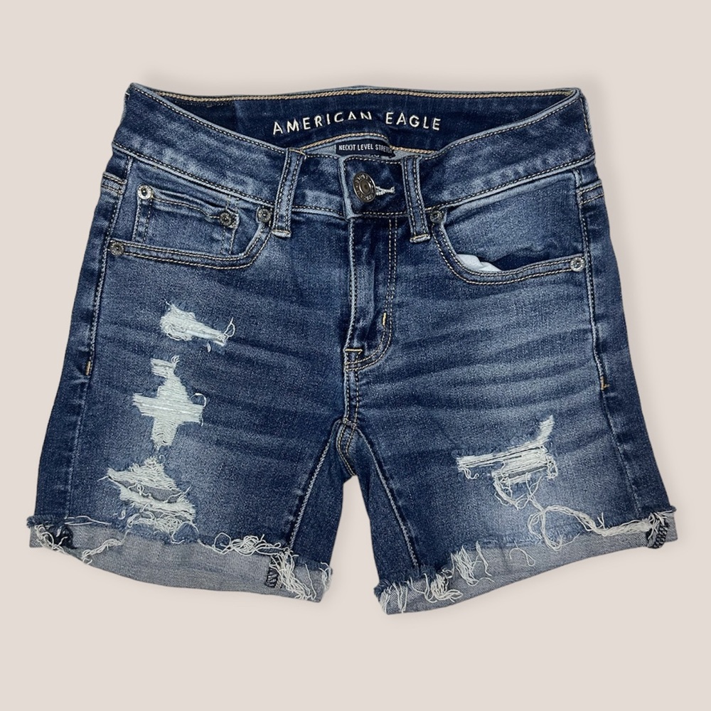American Eagle Ne(x)t Level Stretch Denim Midi Short- Medium Indigo Wash Size 00